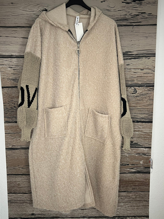 🧥 Langer Strick-Cardigan mit Kapuze